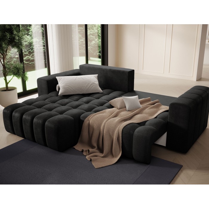Canapé d’angle convertible DORY gris foncé 250 cm avec coffre de rangement angle gauche 