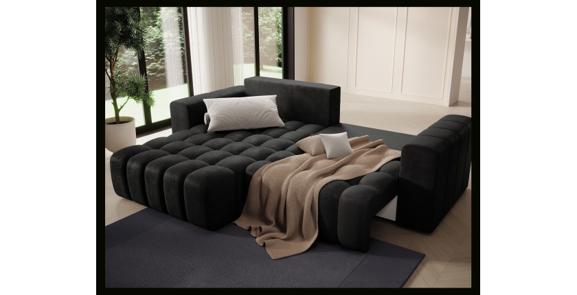 Canapé d’angle convertible DORY gris foncé 250 cm avec coffre de rangement angle gauche 