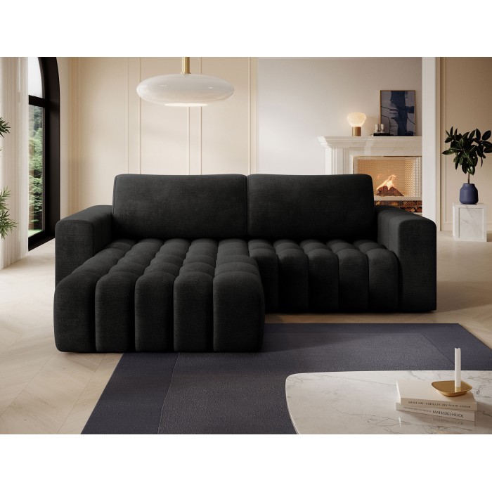 Canapé d’angle convertible DORY gris foncé 250 cm avec coffre de rangement angle gauche 