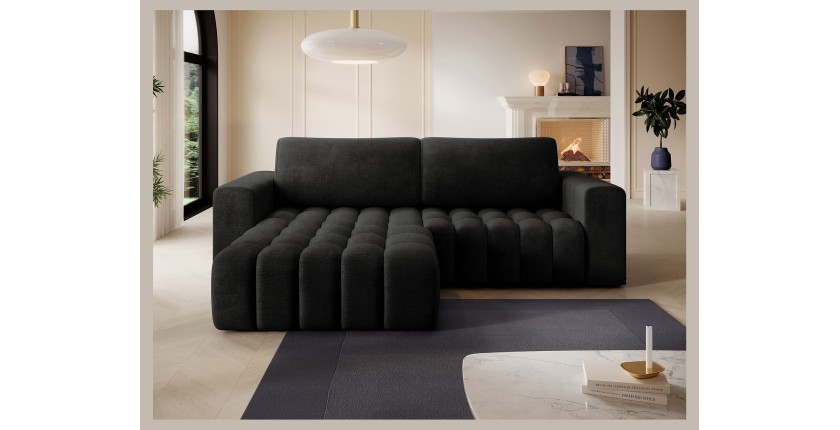 Canapé d’angle convertible DORY gris foncé 250 cm avec coffre de rangement angle gauche 