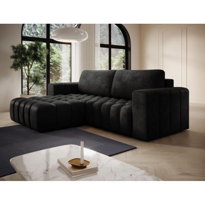 Canapé d’angle convertible DORY gris foncé 250 cm avec coffre de rangement angle gauche 