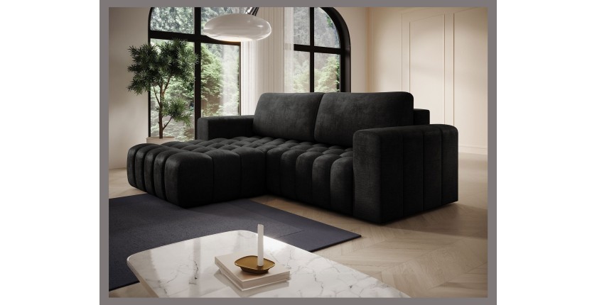 Canapé d’angle convertible DORY gris foncé 250 cm avec coffre de rangement angle gauche 