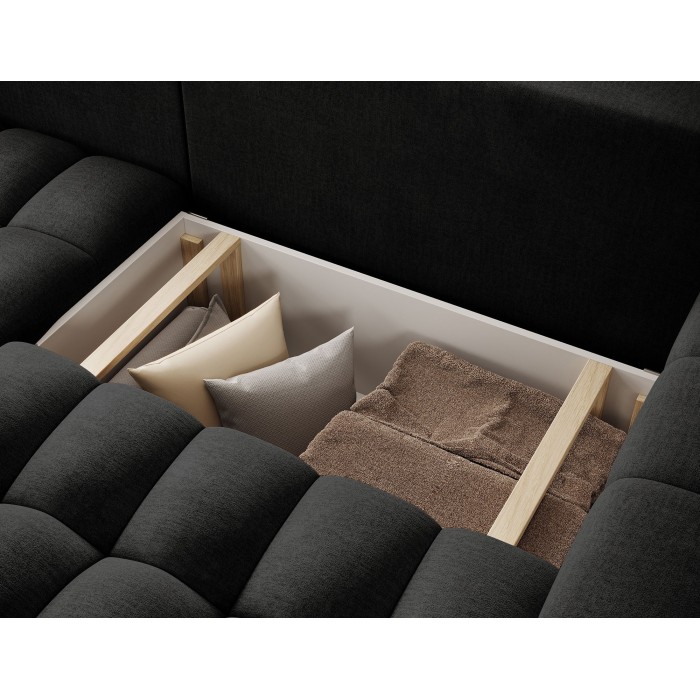 Canapé d’angle convertible DORY gris foncé 250 cm avec coffre de rangement angle gauche 