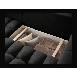 Canapé d’angle convertible DORY gris foncé 250 cm avec coffre de rangement angle gauche 