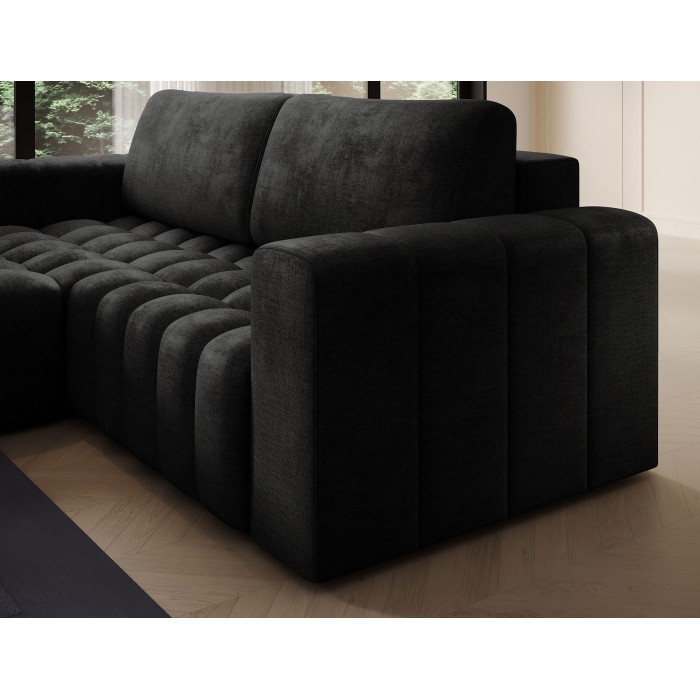 Canapé d’angle convertible DORY gris foncé 250 cm avec coffre de rangement angle gauche 