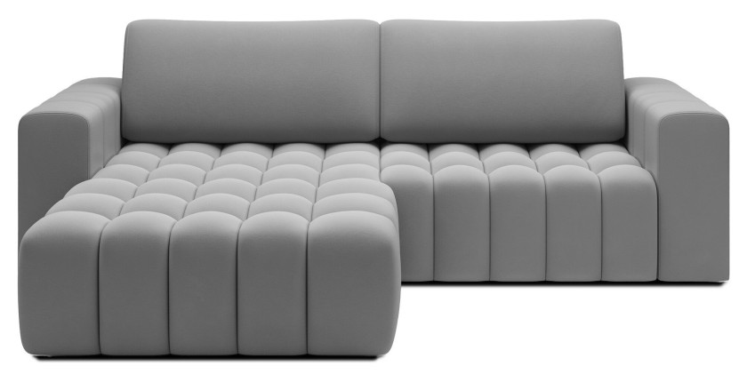 Canapé d’angle convertible DORY gris 250 cm avec coffre de rangement angle gauche 
