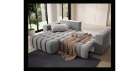 Canapé d’angle convertible DORY gris 250 cm avec coffre de rangement angle gauche 