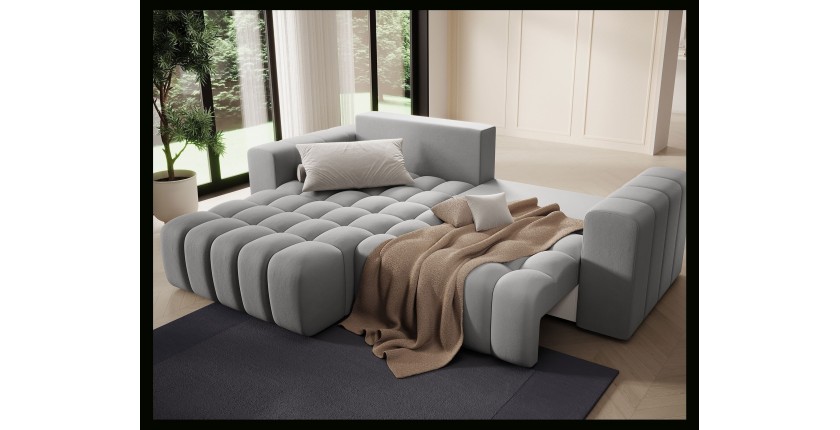 Canapé d’angle convertible DORY gris 250 cm avec coffre de rangement angle gauche 