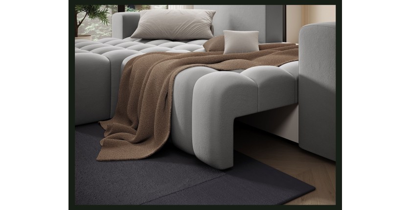 Canapé d’angle convertible DORY gris 250 cm avec coffre de rangement angle gauche 