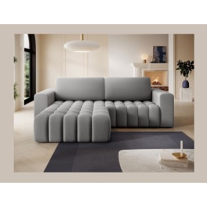 Canapé d’angle convertible DORY gris 250 cm avec coffre de rangement angle gauche 