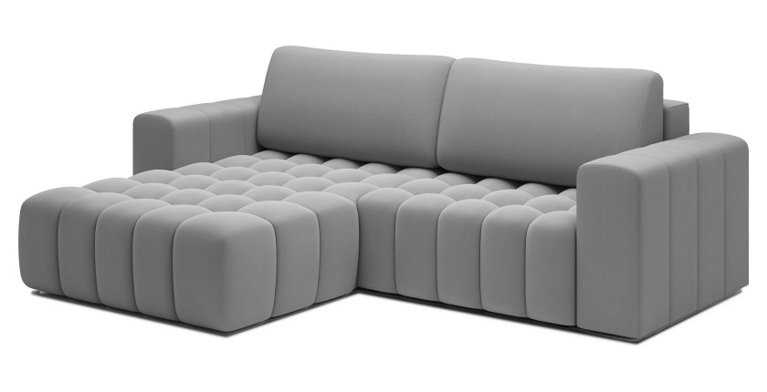 Canapé d’angle convertible DORY gris 250 cm avec coffre de rangement angle gauche 