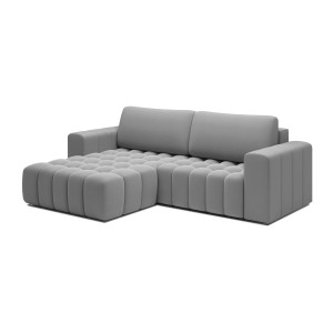 Canapé d’angle convertible DORY gris 250 cm avec coffre de rangement angle gauche 