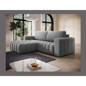 Canapé d’angle convertible DORY gris 250 cm avec coffre de rangement angle gauche 