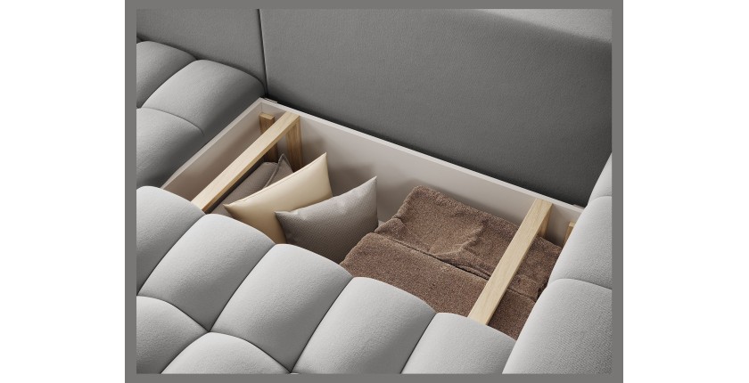 Canapé d’angle convertible DORY gris 250 cm avec coffre de rangement angle gauche 