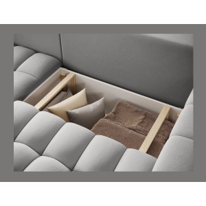 Canapé d’angle convertible DORY gris 250 cm avec coffre de rangement angle gauche 