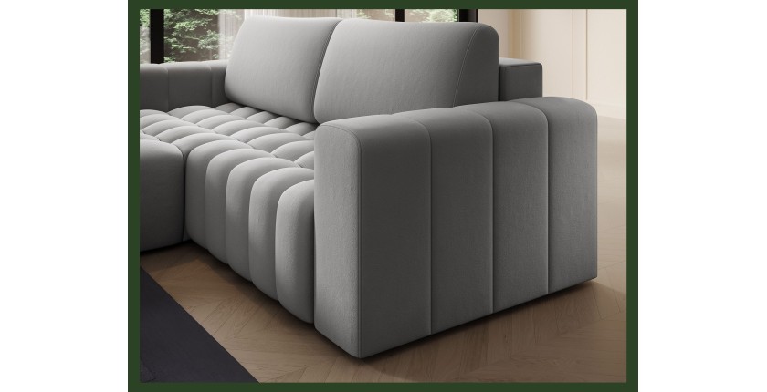 Canapé d’angle convertible DORY gris 250 cm avec coffre de rangement angle gauche 