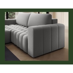 Canapé d’angle convertible DORY gris 250 cm avec coffre de rangement angle gauche 