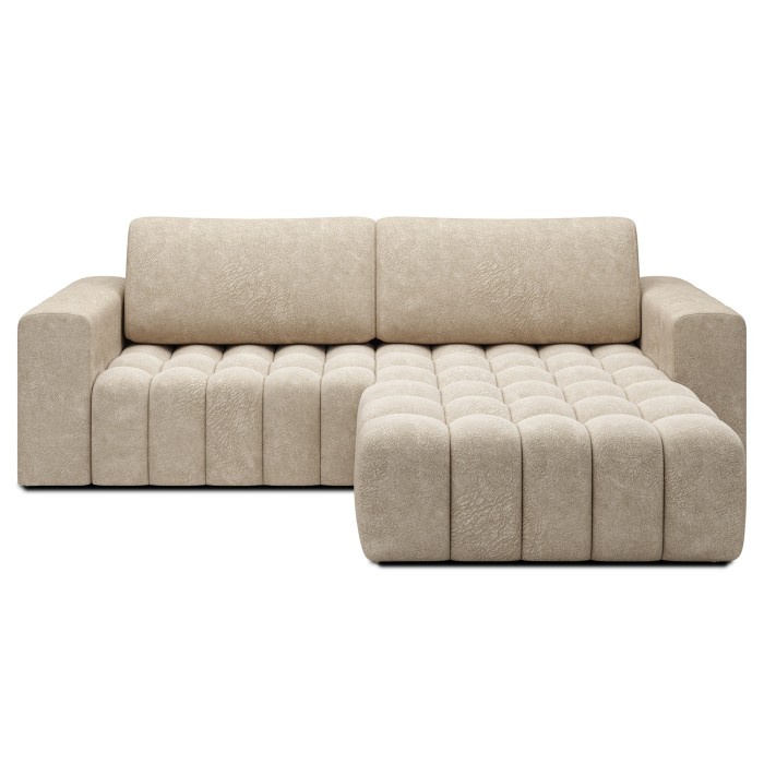 Canapé d’angle convertible DORY beige 250 cm avec coffre de rangement angle droit 