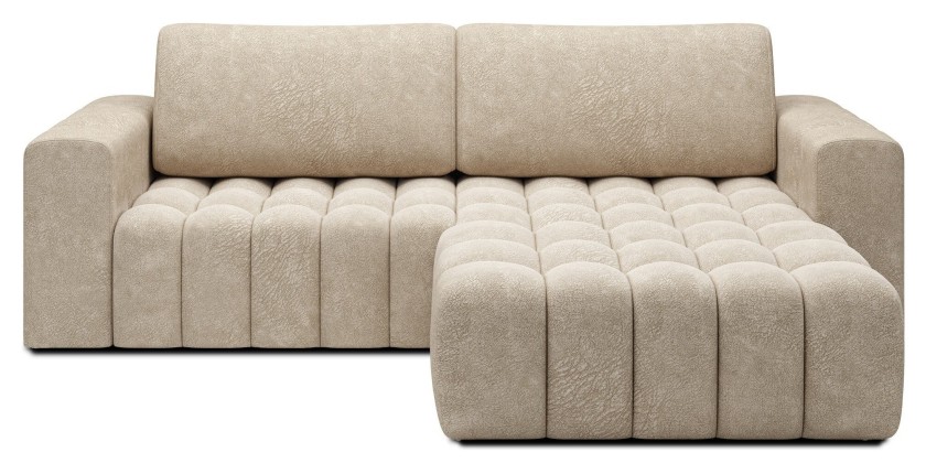 Canapé d’angle convertible DORY beige 250 cm avec coffre de rangement angle droit 
