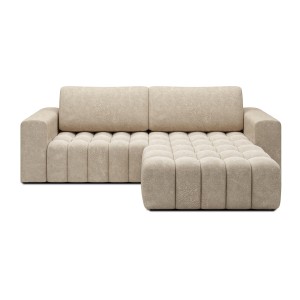 Canapé d’angle convertible DORY beige 250 cm avec coffre de rangement angle droit 