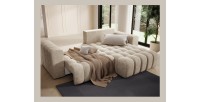 Canapé d’angle convertible DORY beige 250 cm avec coffre de rangement angle droit 