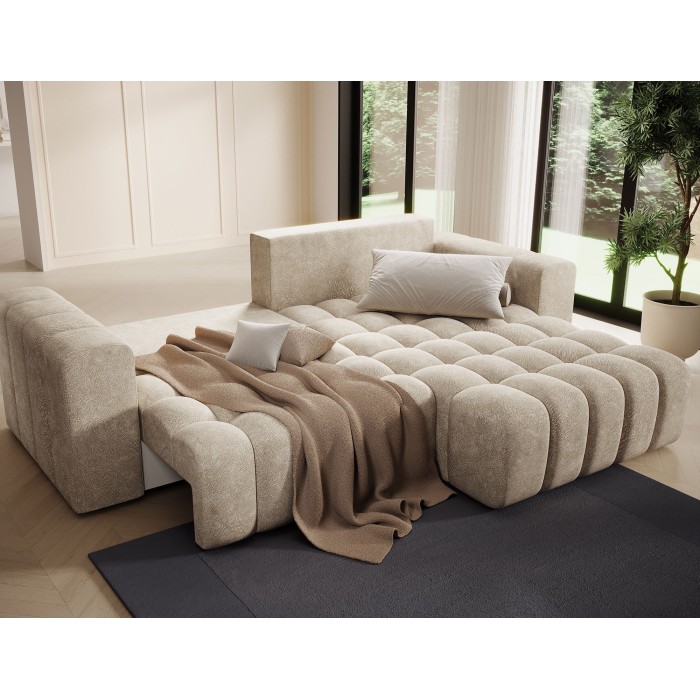 Canapé d’angle convertible DORY beige 250 cm avec coffre de rangement angle droit 