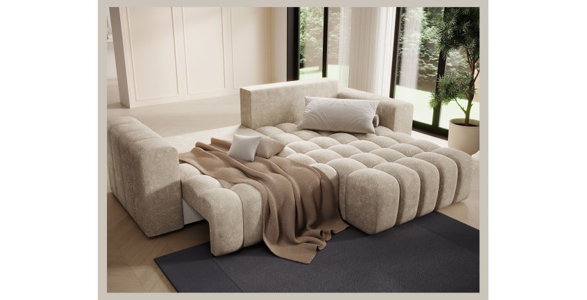 Canapé d’angle convertible DORY beige 250 cm avec coffre de rangement angle droit 