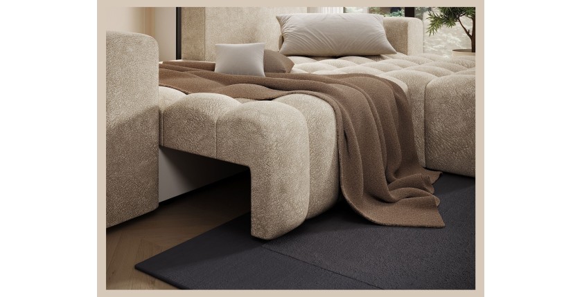 Canapé d’angle convertible DORY beige 250 cm avec coffre de rangement angle droit 