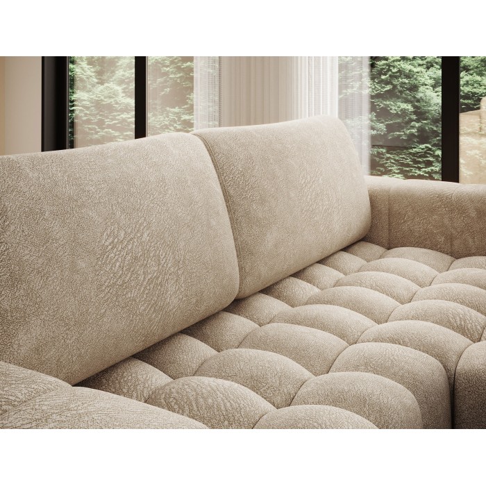 Canapé d’angle convertible DORY beige 250 cm avec coffre de rangement angle droit 
