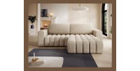 Canapé d’angle convertible DORY beige 250 cm avec coffre de rangement angle droit 