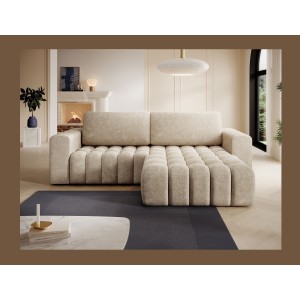 Canapé d’angle convertible DORY beige 250 cm avec coffre de rangement angle droit 