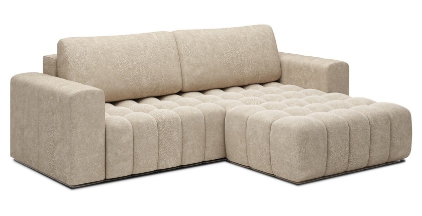 Canapé d’angle convertible DORY beige 250 cm avec coffre de rangement angle droit 