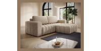 Canapé d’angle convertible DORY beige 250 cm avec coffre de rangement angle droit 