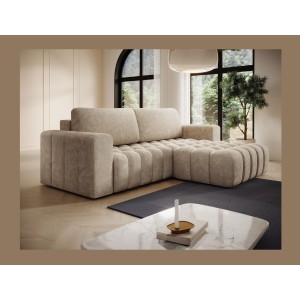Canapé d’angle convertible DORY beige 250 cm avec coffre de rangement angle droit 