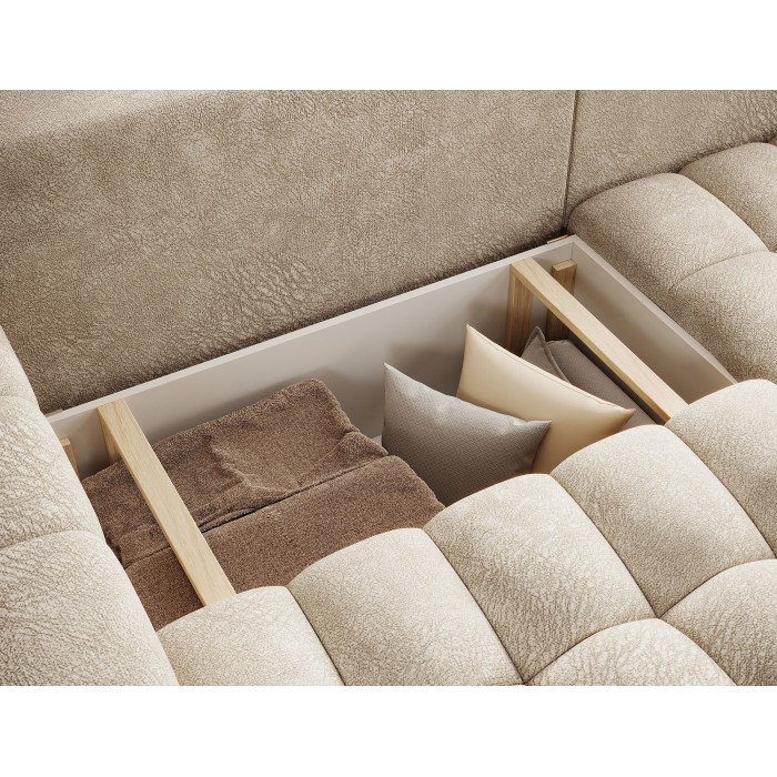 Canapé d’angle convertible DORY beige 250 cm avec coffre de rangement angle droit 