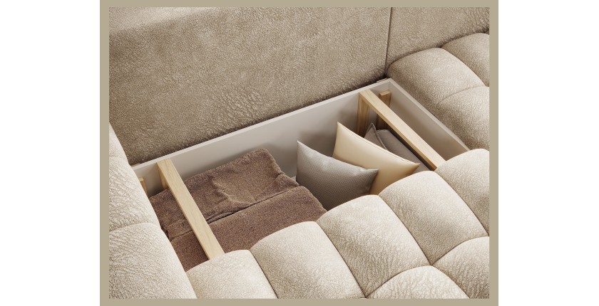 Canapé d’angle convertible DORY beige 250 cm avec coffre de rangement angle droit 