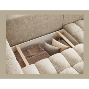 Canapé d’angle convertible DORY beige 250 cm avec coffre de rangement angle droit 