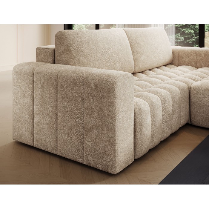 Canapé d’angle convertible DORY beige 250 cm avec coffre de rangement angle droit 