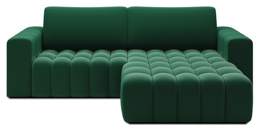 Canapé d’angle convertible DORY vert foncé 250 cm avec coffre de rangement angle droit 