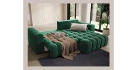 Canapé d’angle convertible DORY vert foncé 250 cm avec coffre de rangement angle droit 