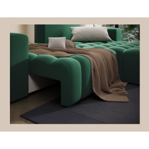 Canapé d’angle convertible DORY vert foncé 250 cm avec coffre de rangement angle droit 