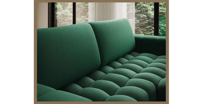 Canapé d’angle convertible DORY vert foncé 250 cm avec coffre de rangement angle droit 
