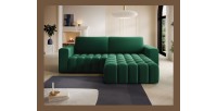 Canapé d’angle convertible DORY vert foncé 250 cm avec coffre de rangement angle droit 