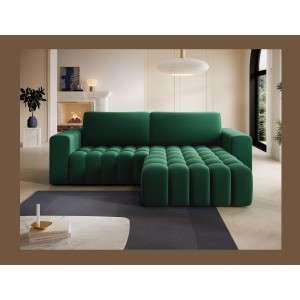 Canapé d’angle convertible DORY vert foncé 250 cm avec coffre de rangement angle droit 