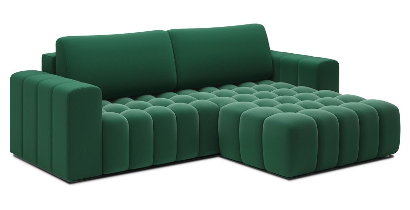 Canapé d’angle convertible DORY vert foncé 250 cm avec coffre de rangement angle droit 