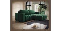 Canapé d’angle convertible DORY vert foncé 250 cm avec coffre de rangement angle droit 