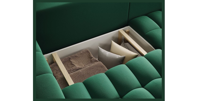 Canapé d’angle convertible DORY vert foncé 250 cm avec coffre de rangement angle droit 