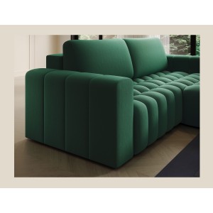 Canapé d’angle convertible DORY vert foncé 250 cm avec coffre de rangement angle droit 
