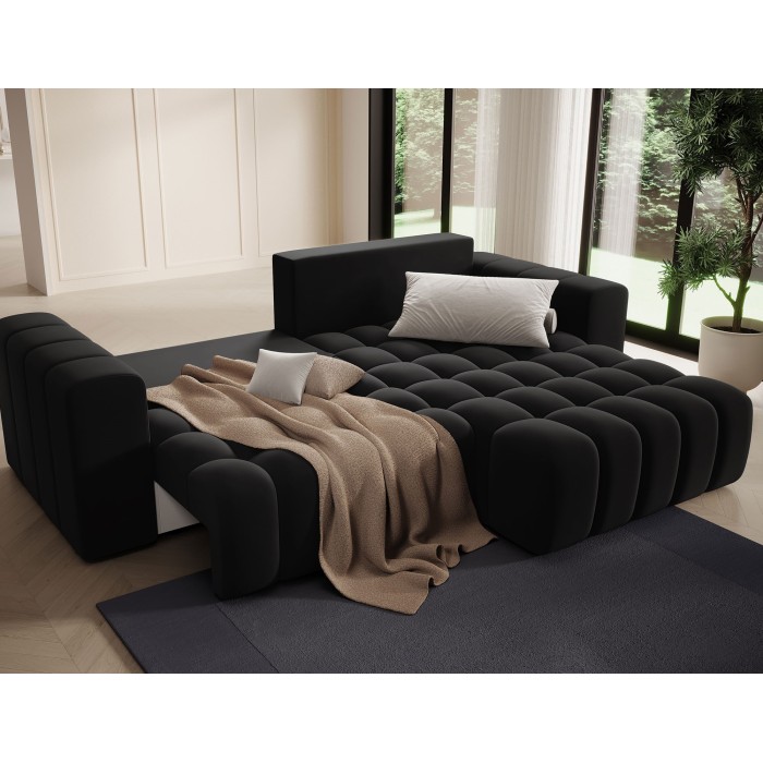 Canapé d’angle convertible DORY noir 250 cm avec coffre de rangement angle droit 