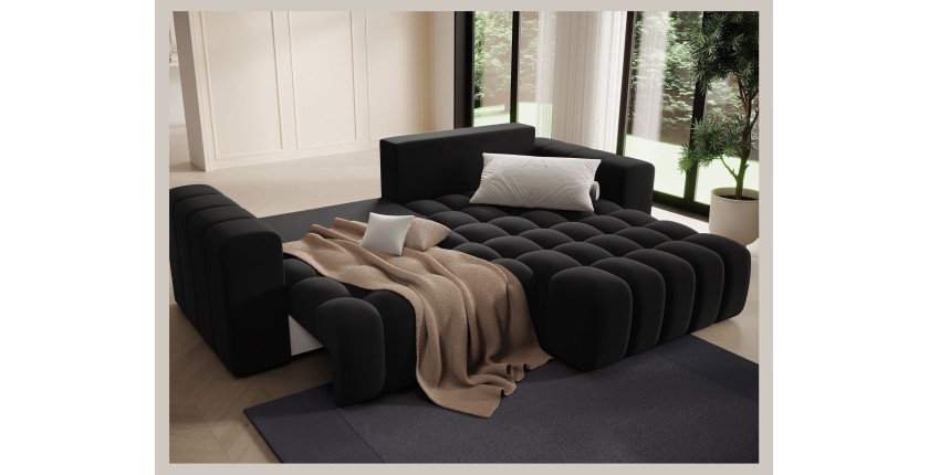 Canapé d’angle convertible DORY noir 250 cm avec coffre de rangement angle droit 
